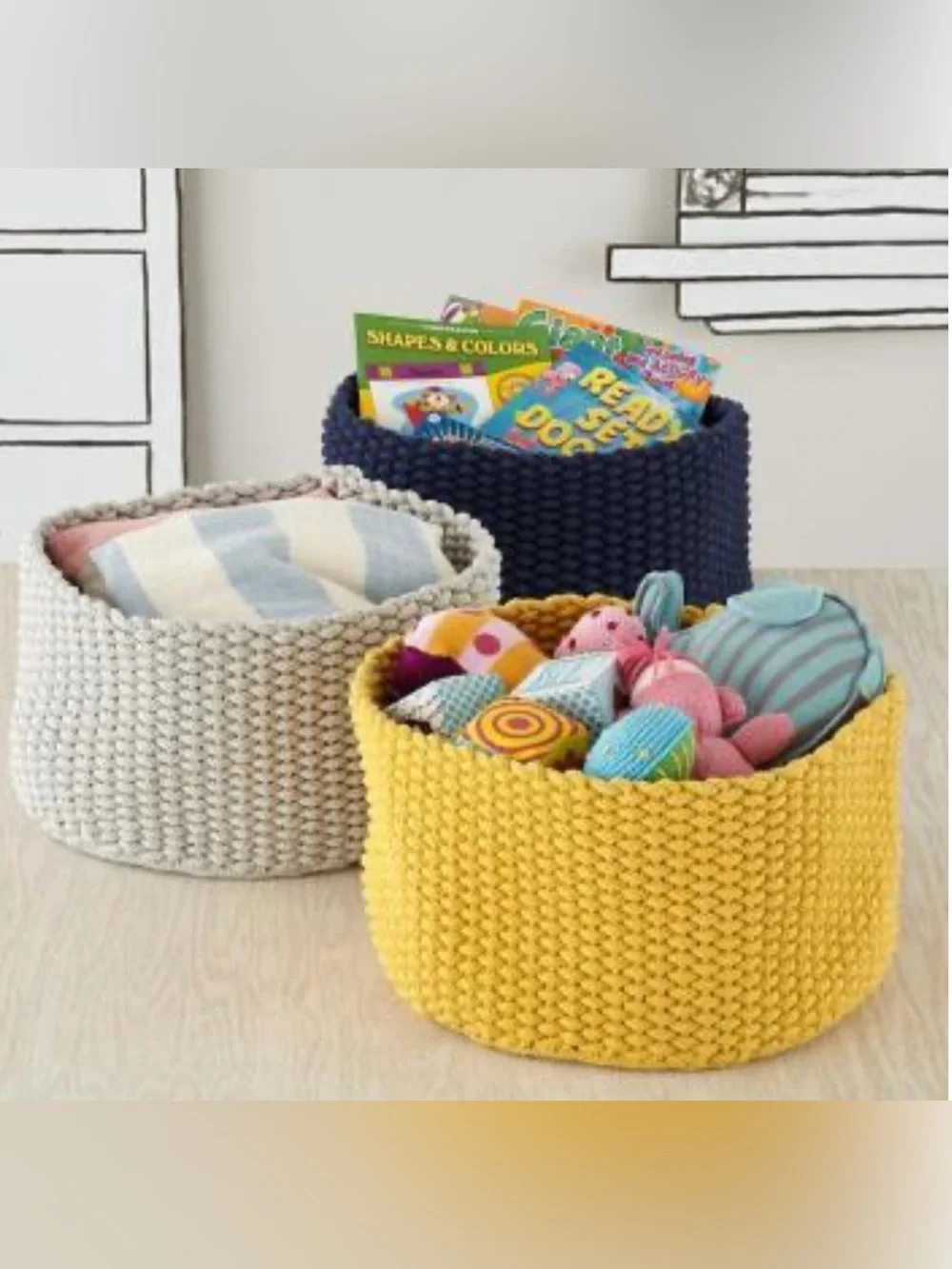 Land of nod neatly knit  Yellow Knit Storage Basket - Set of 2 toy storage